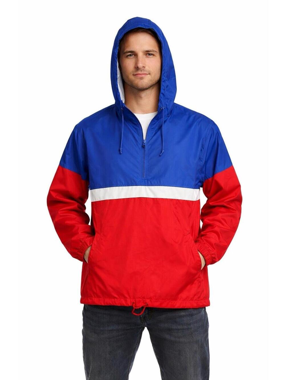Mens No Boundaries Windbreaker Jacket Red  White Blue Hooded Size Large